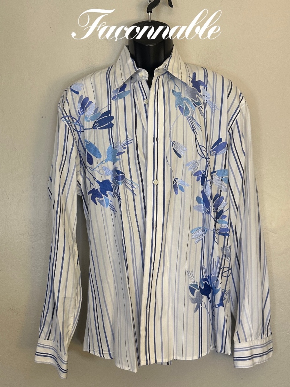 Faconnable Embroidered Long Sleeve Shirt Large Gently worn 100% cotton 23" arms